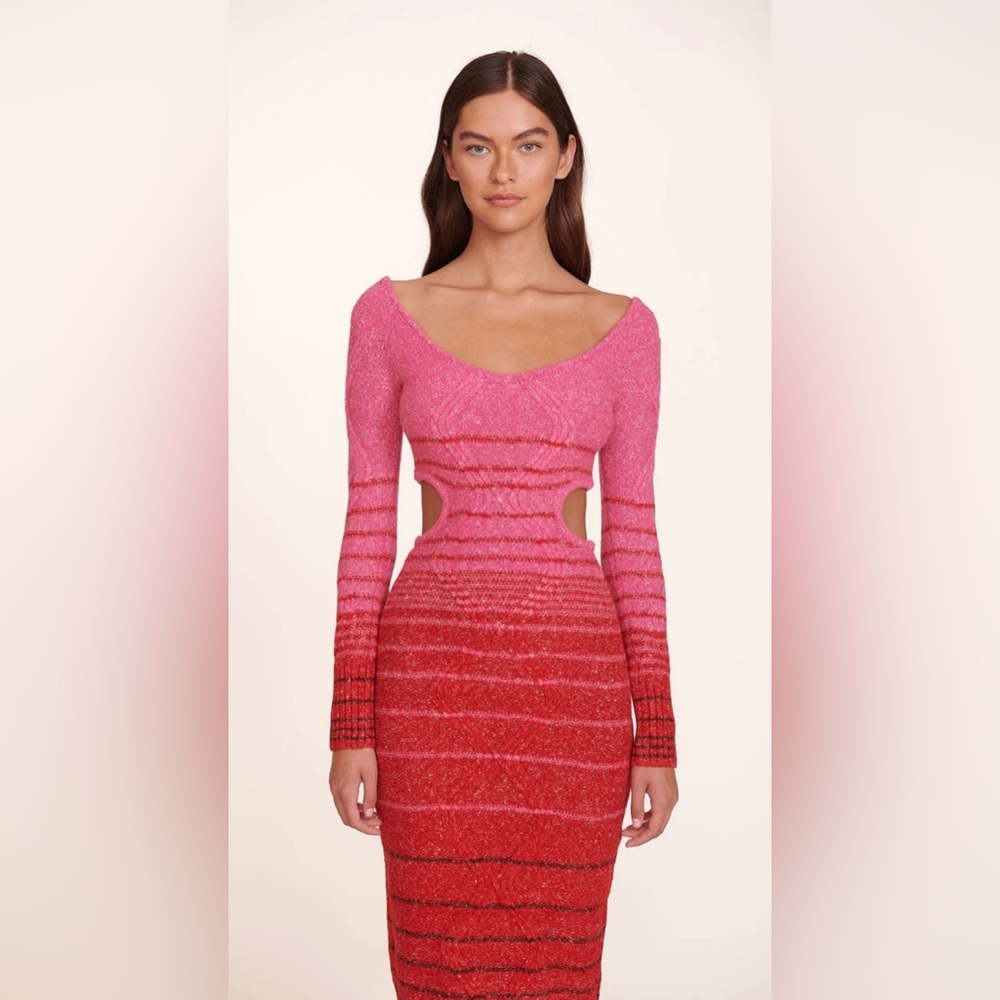 STAUD Pink and Red Midi Dress